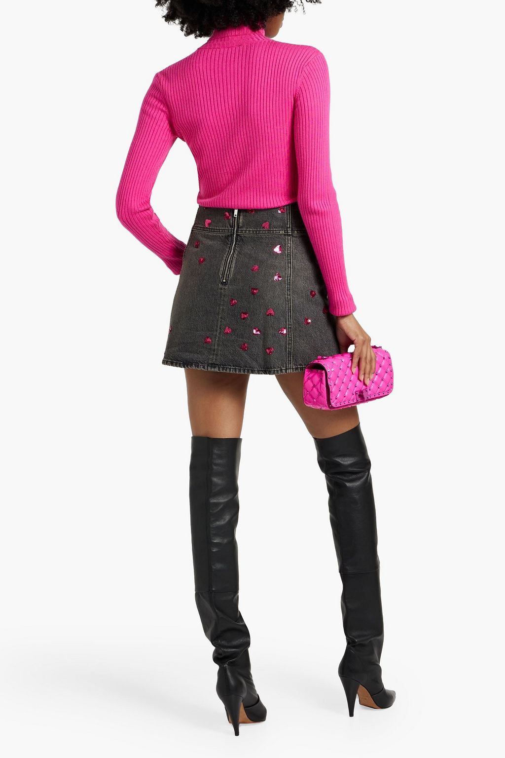 VALENTINO GARAVANI Sequin-embellished denim mini skirt