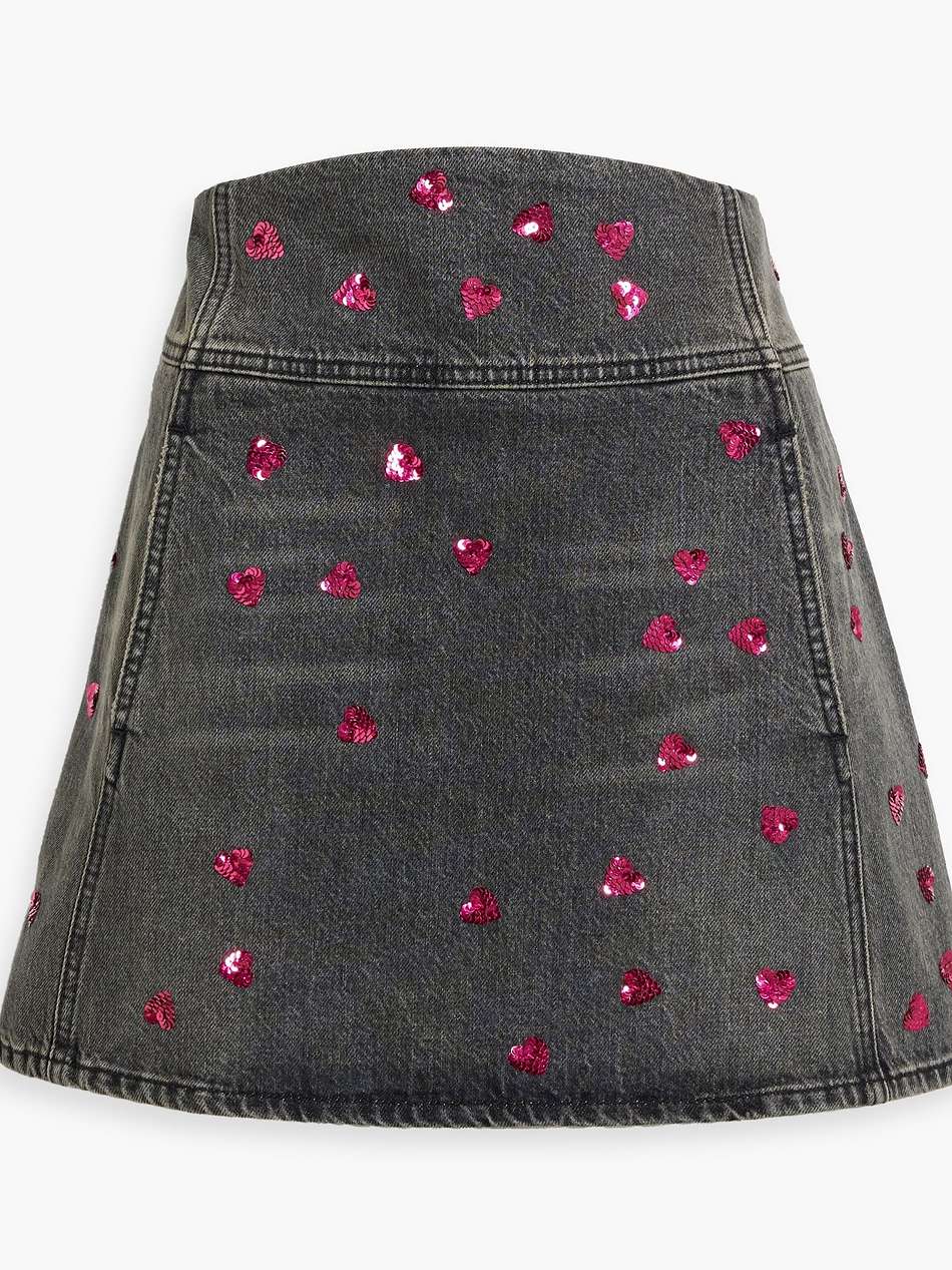 sequin-embellished denim mini skirt