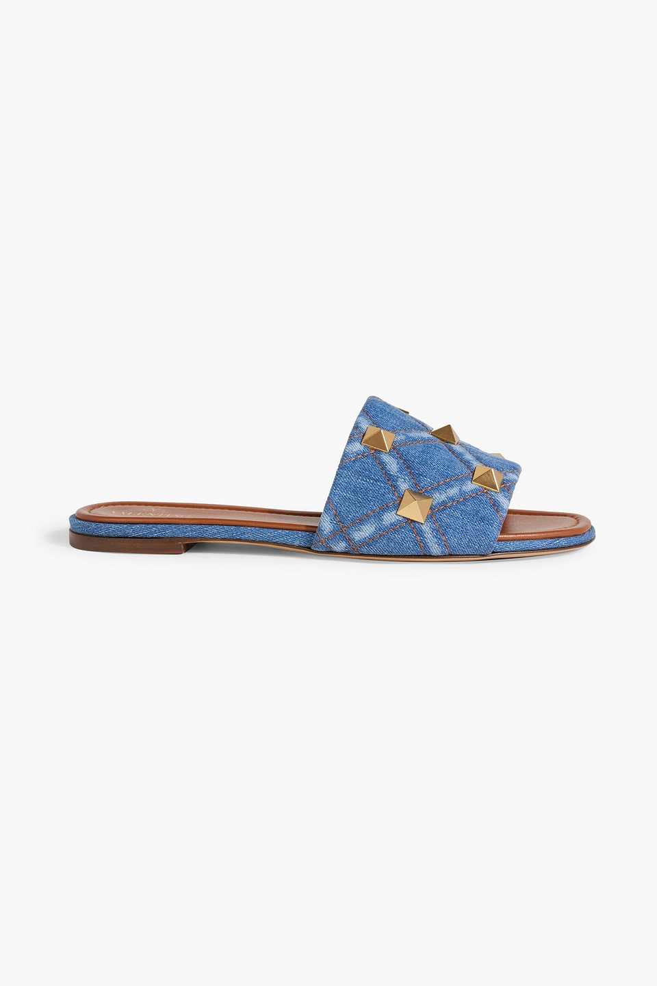 Valentino Roman Stud Denim Slide Sandals In Mid Denim