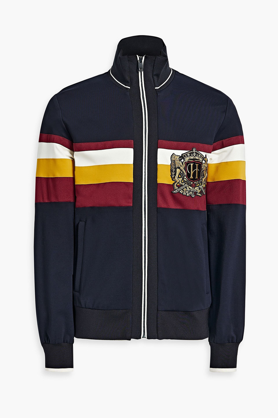 Dolce & Gabbana Appliquéd Striped Tech-jersey Jacket In Black