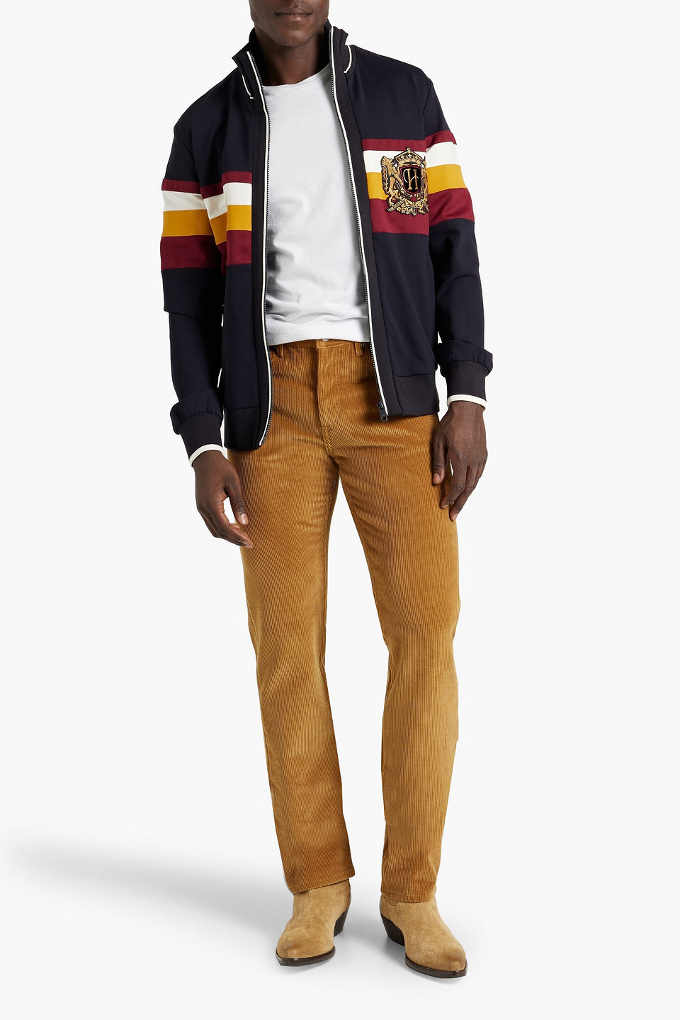 Dolce & Gabbana Appliquéd Striped Tech-jersey Jacket In Black