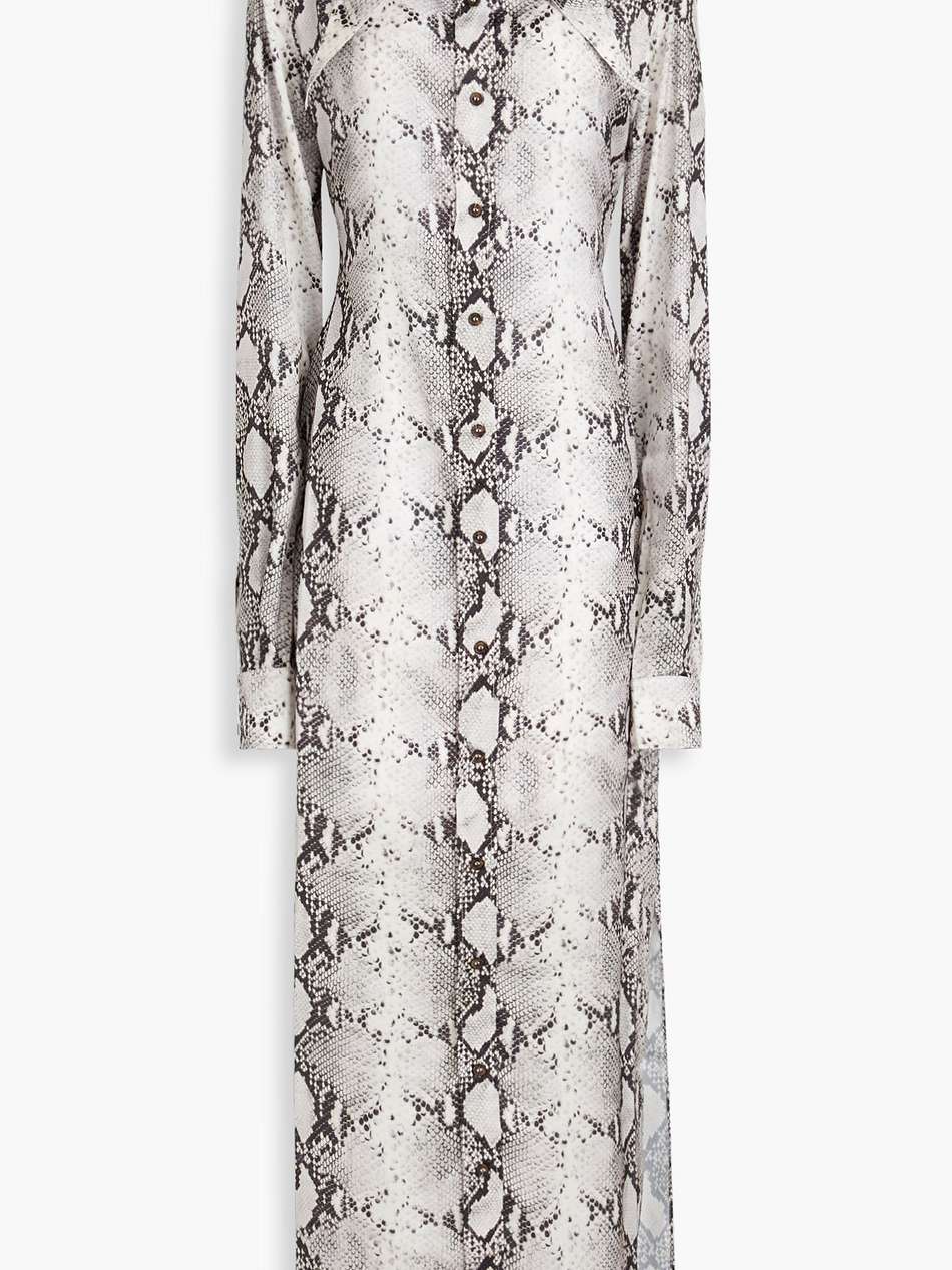 ione snake-print satin maxi shirt dress