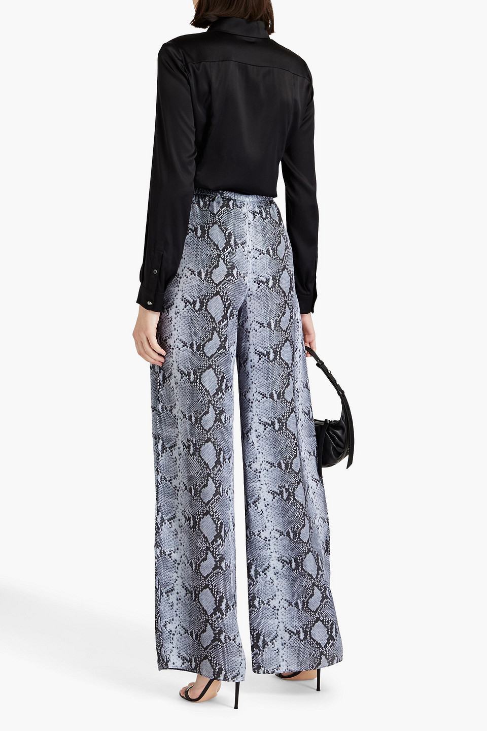 Shop 16arlington Snake-print Satin Wide-leg Pants In Stone