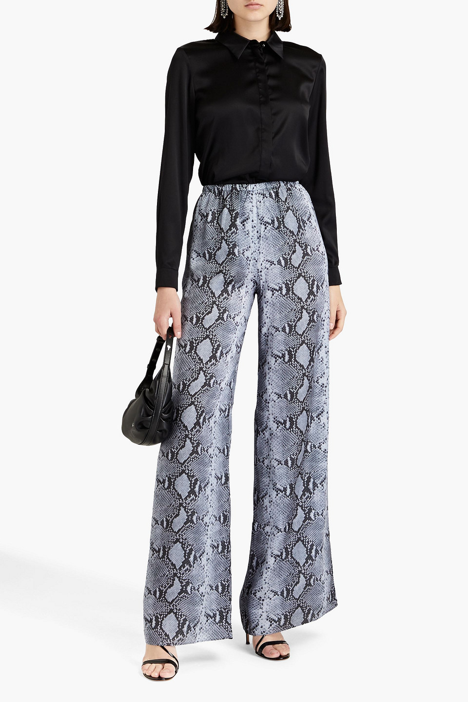 Shop 16arlington Snake-print Satin Wide-leg Pants In Stone