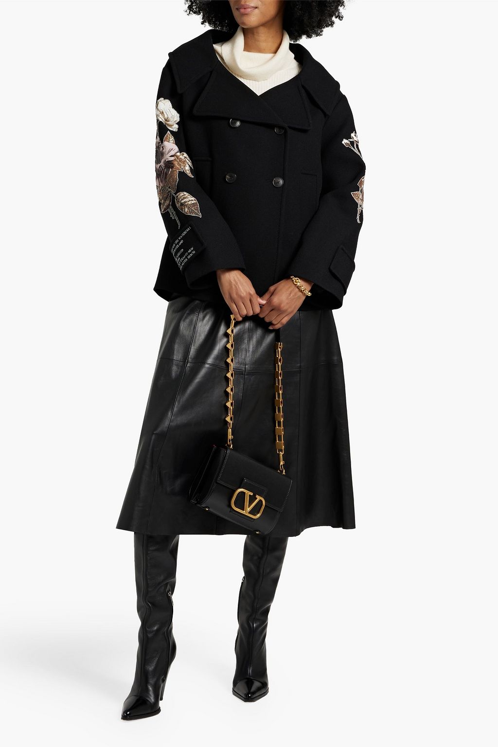 VALENTINO GARAVANI Double-breasted embellished wool-felt coat