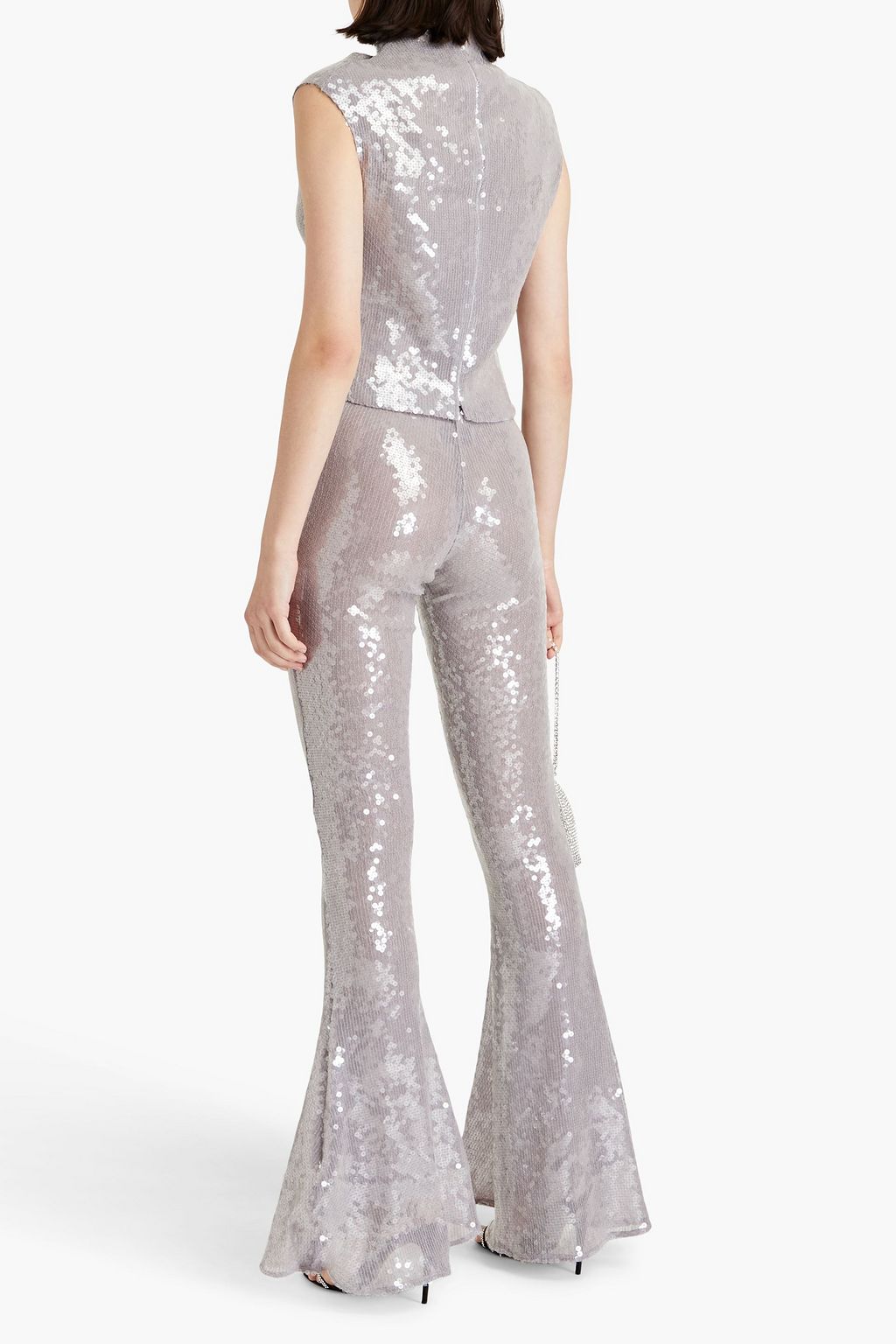 16ARLINGTON Lune sequined mesh turtleneck top