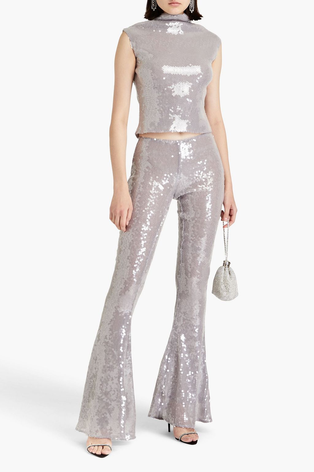 16ARLINGTON Lune sequined mesh turtleneck top