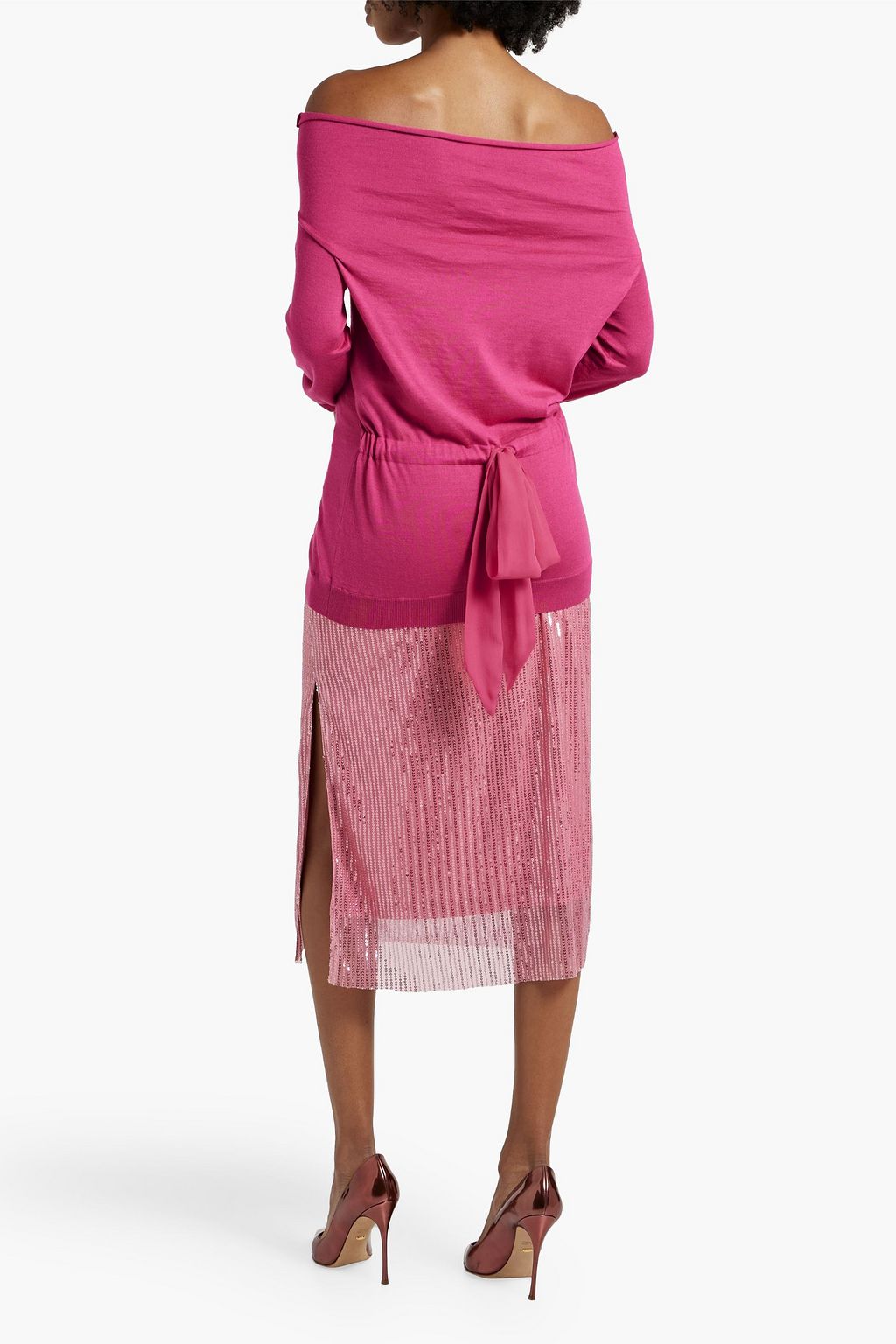 VALENTINO GARAVANI Off-the-shoulder draped wool and cashmere-blend top