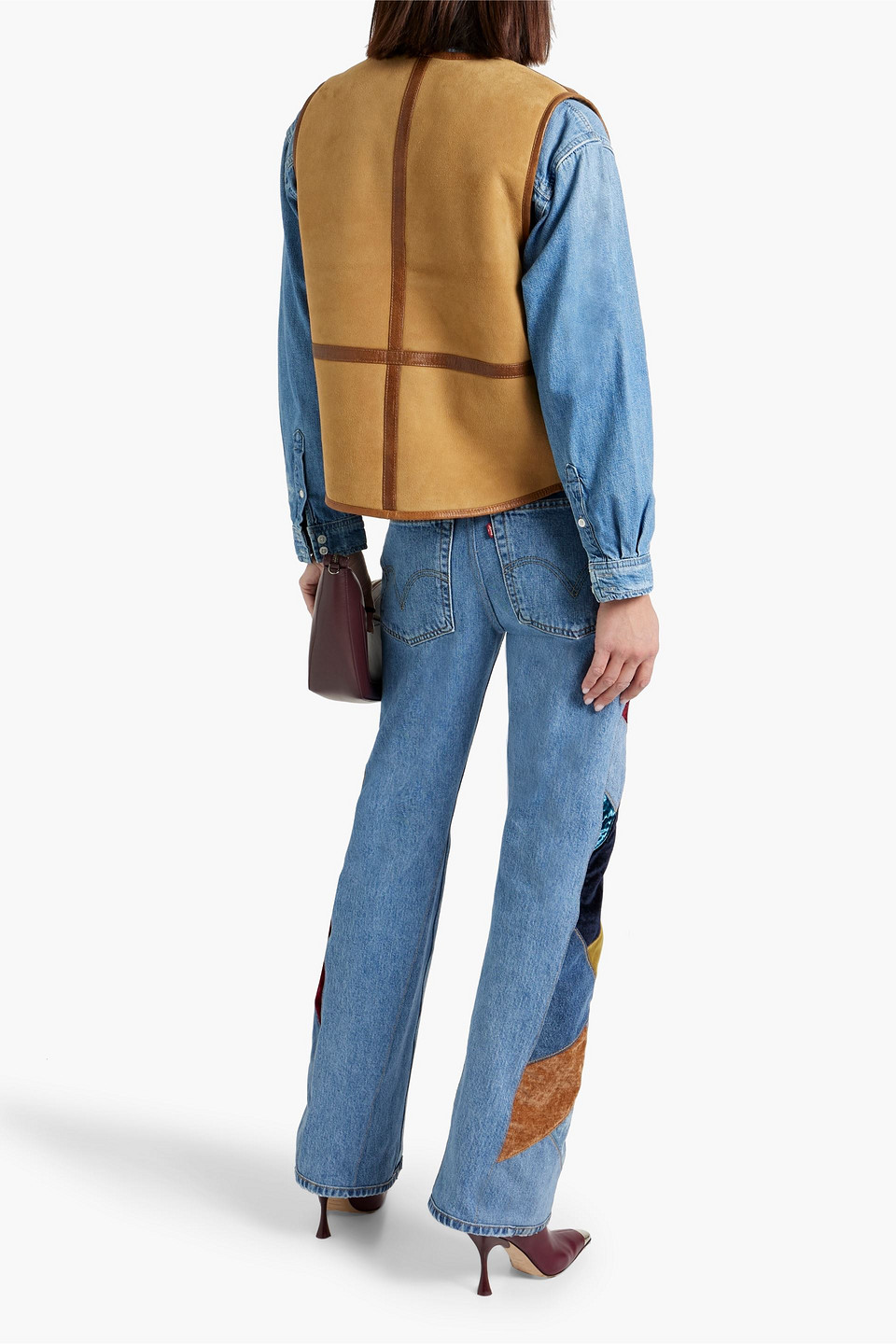 Shop Re/done With Levi's 70s Patchwork High-rise Bootcut Jeans In Mid Denim