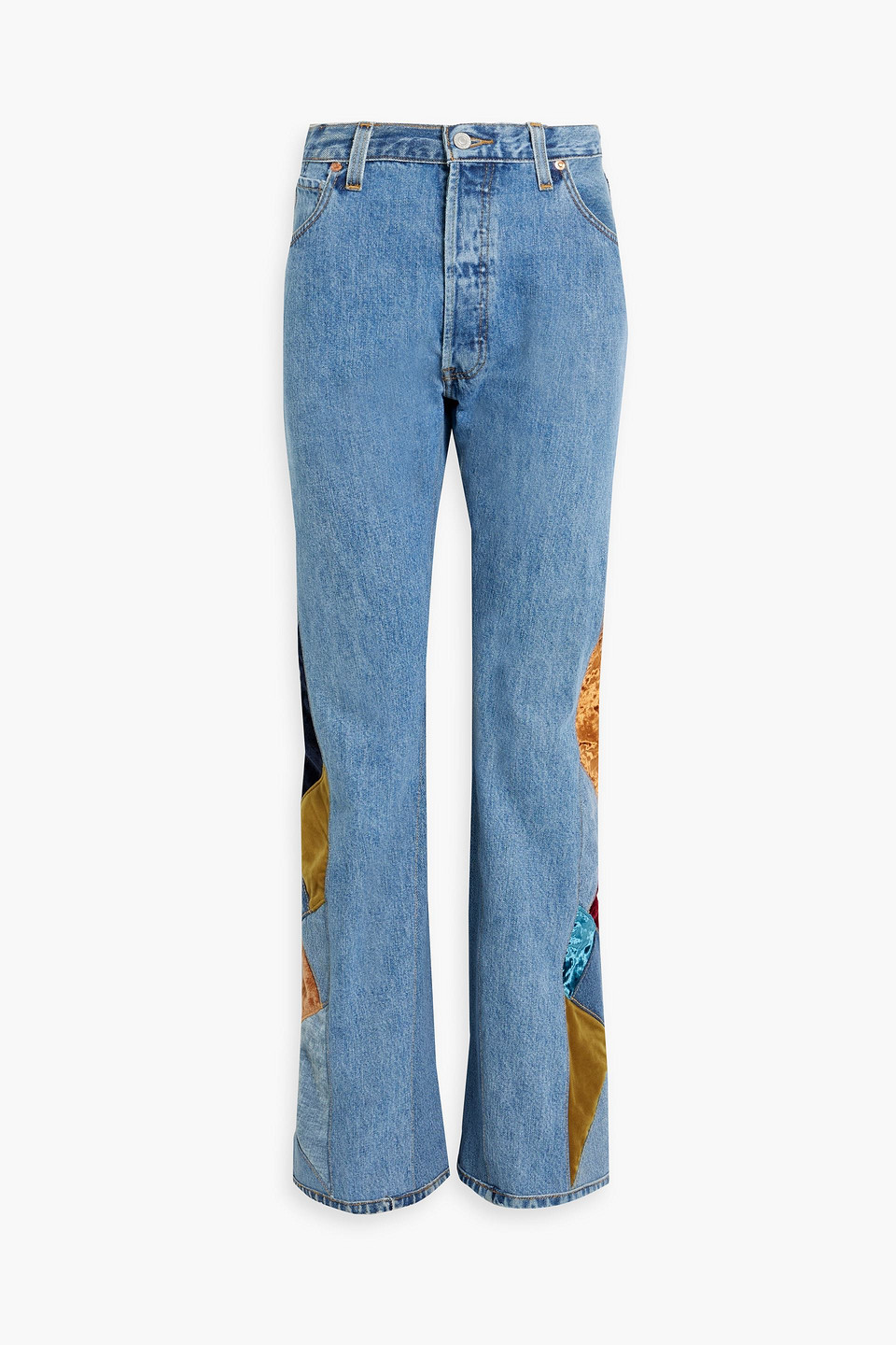 Re/done With Levi's 70s Patchwork High-rise Bootcut Jeans In Mid Denim