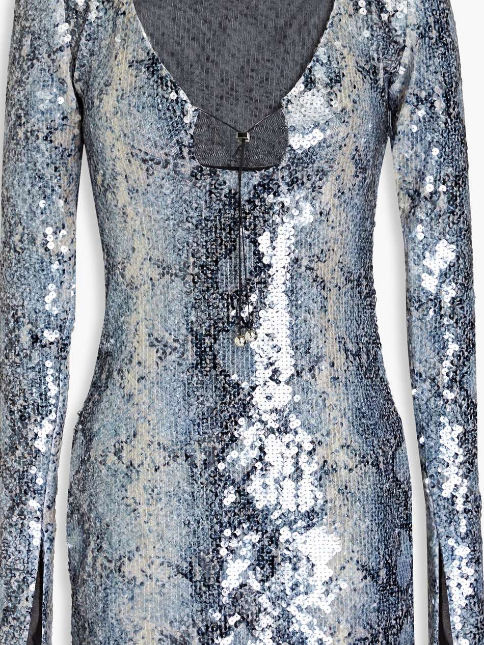 solaria sequined snake-print mesh mini dress