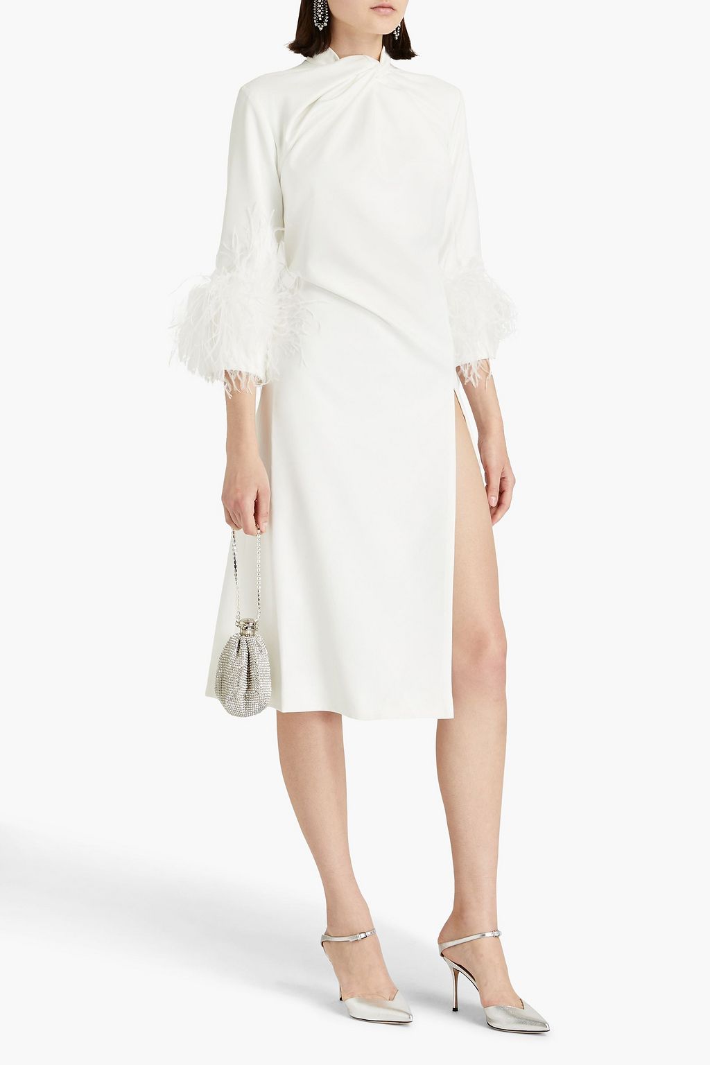 16ARLINGTON Fujiko Midikleid aus Crêpe mit Federbesatz