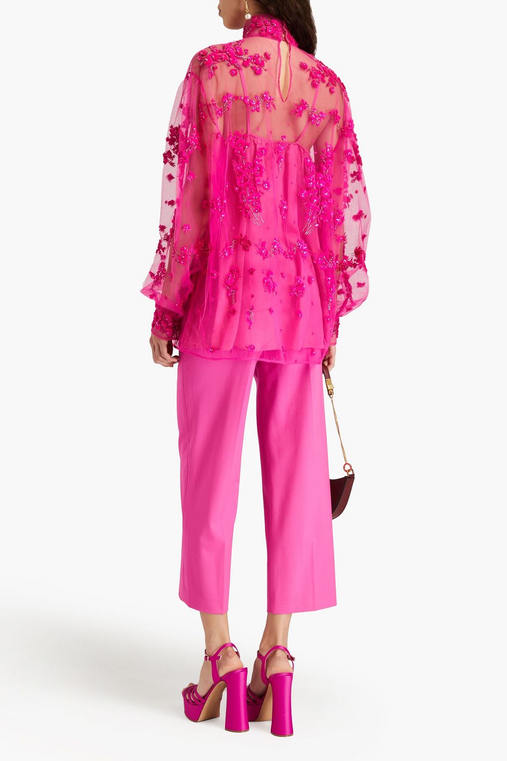 VALENTINO GARAVANI Embellished tulle turtleneck blouse