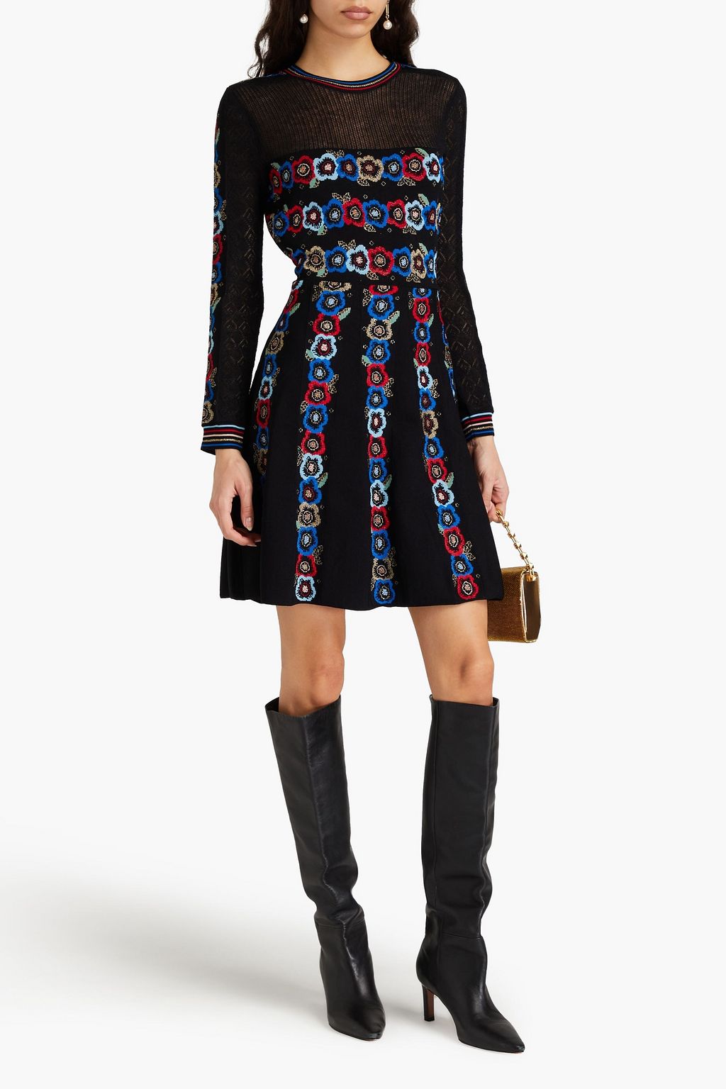 VALENTINO GARAVANI Metallic jacquard-knit mini dress