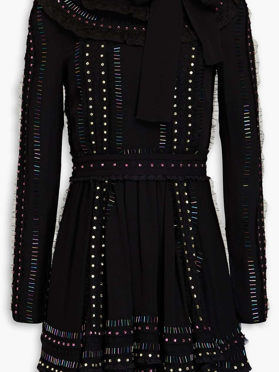 ruffled embellished silk-crepe mini dress
