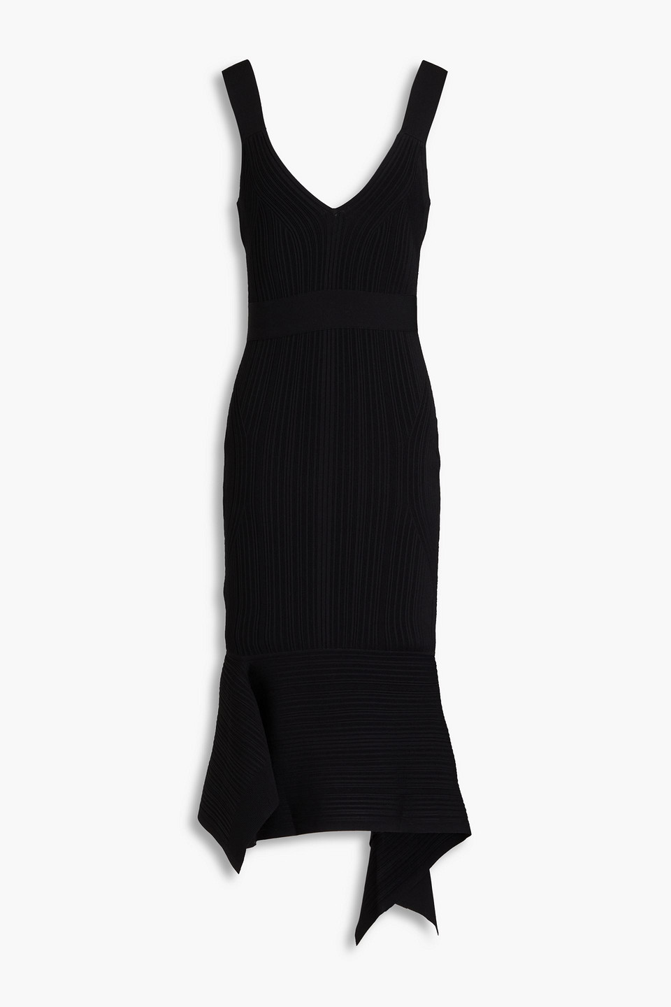 Herve Leger Variegated Rib Fishtail Midi Dress In Black | ModeSens