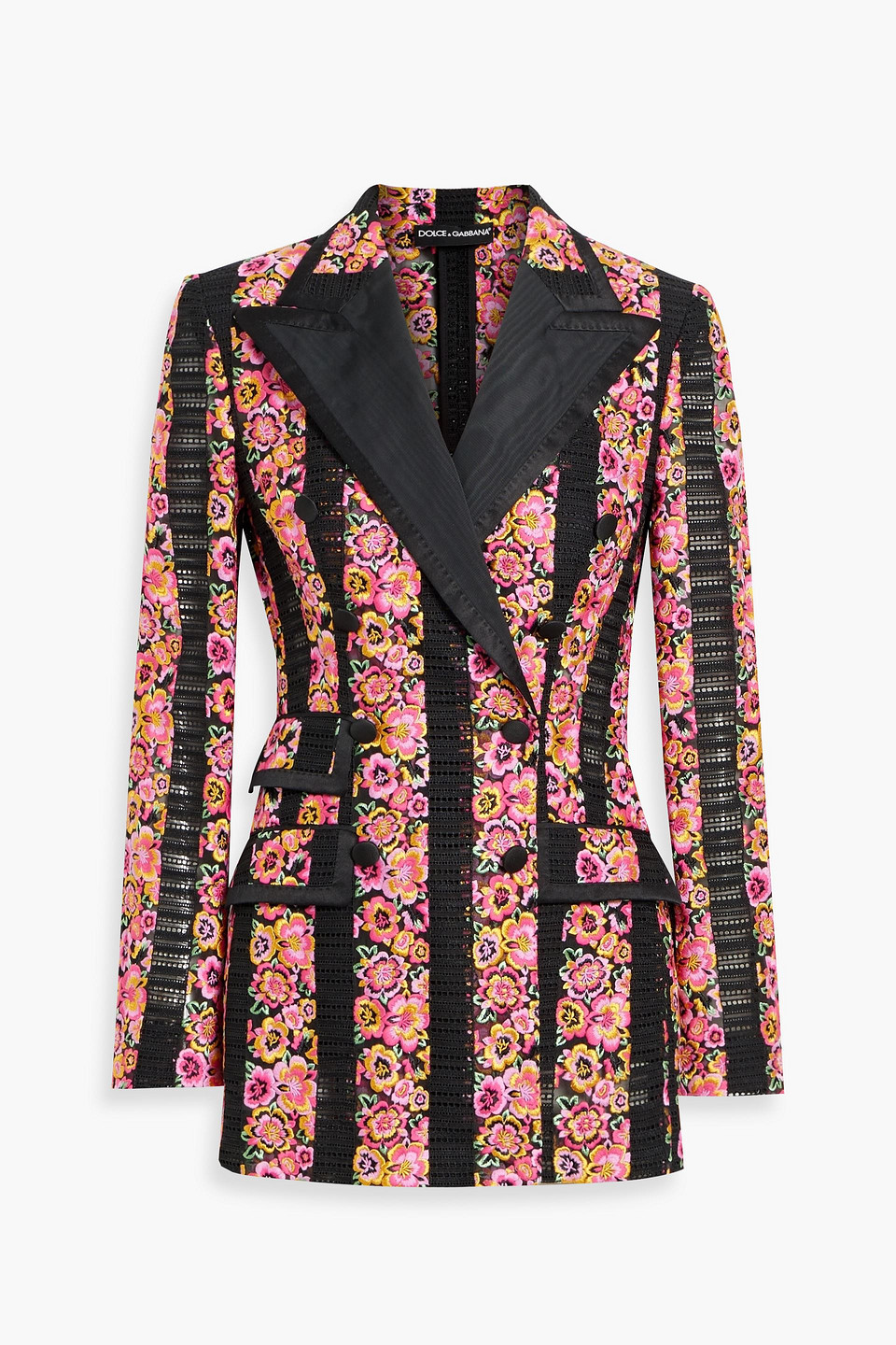 Dolce & Gabbana Double-breasted Embroidered Tulle Blazer In Pink