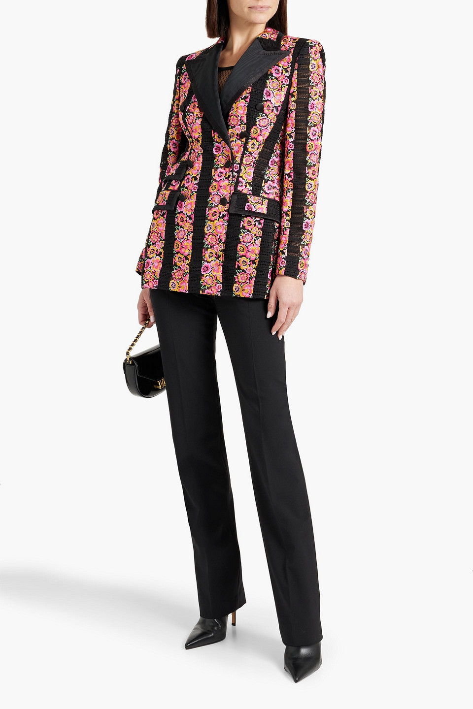 Shop Dolce & Gabbana Double-breasted Embroidered Tulle Blazer In Pink