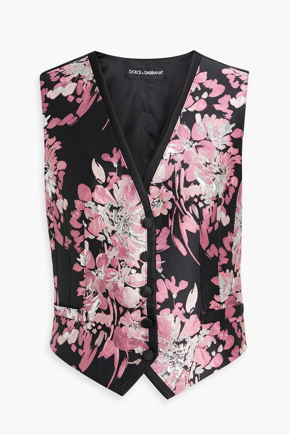 Dolce & Gabbana Elegant Floral Brocade Plunging Vest Top In Black