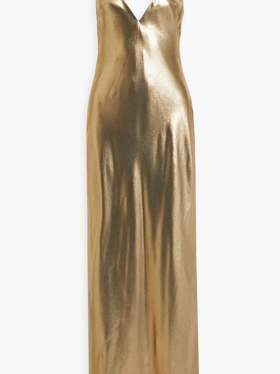 metallic silk-satin crepe maxi slip dress