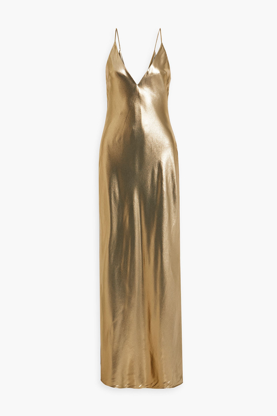 GALVAN METALLIC SILK-SATIN CREPE MAXI SLIP DRESS