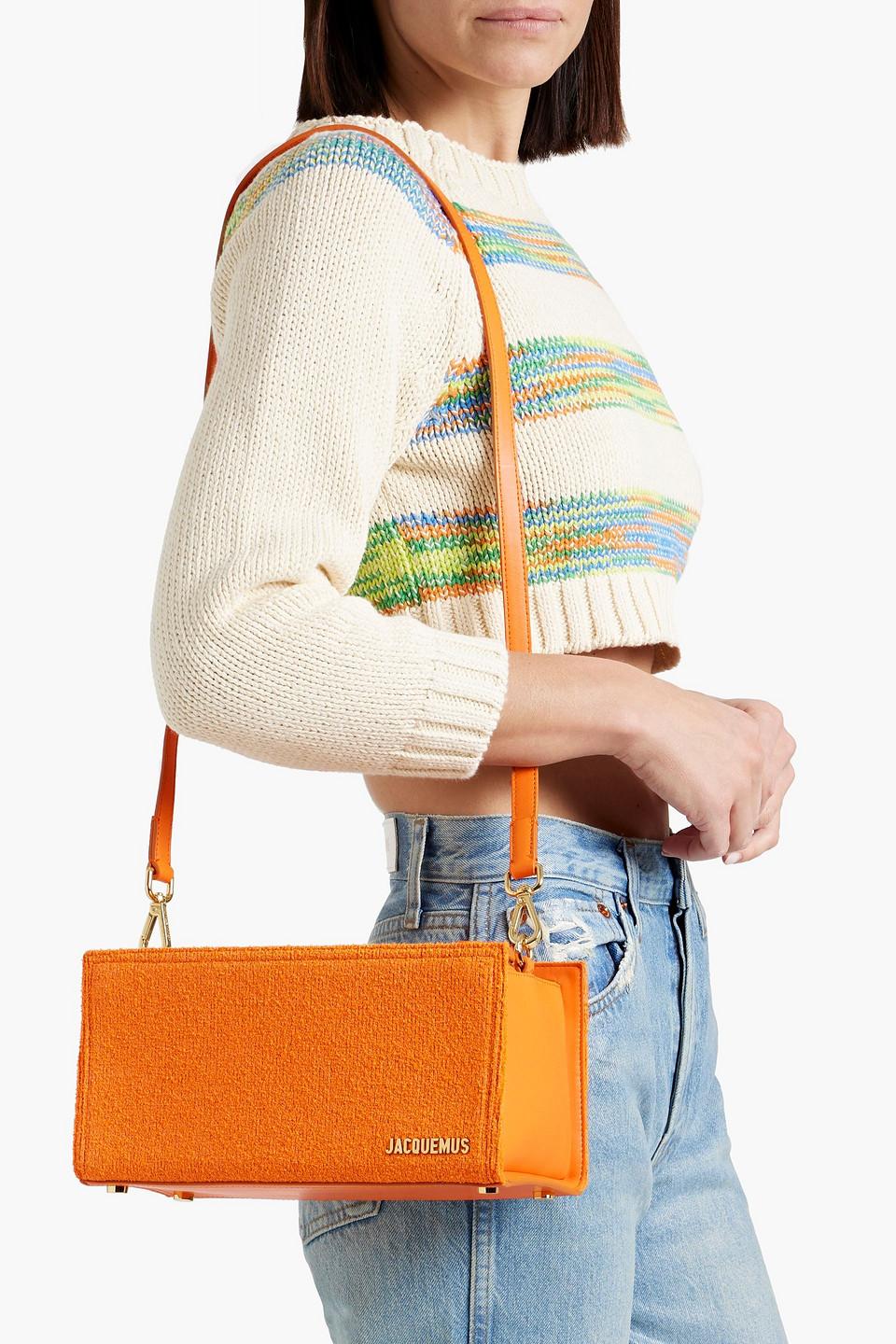 Shop Jacquemus Le Rectangle Terry And Leather Shoulder Bag In Orange