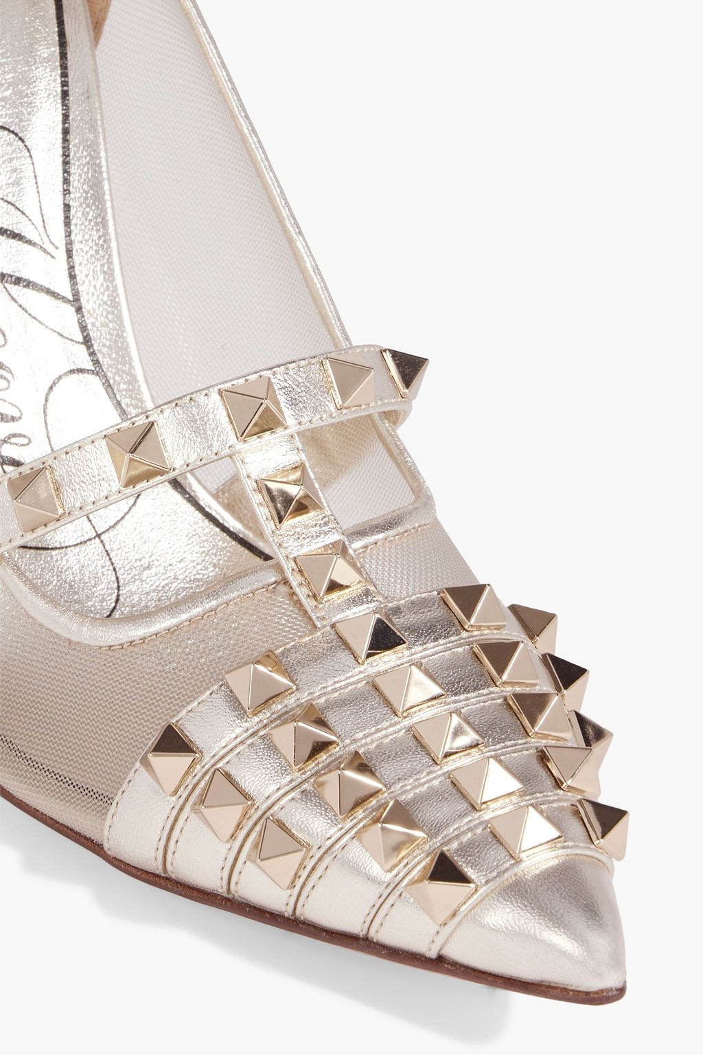 VALENTINO GARAVANI Rockstud leather-trimmed mesh pumps