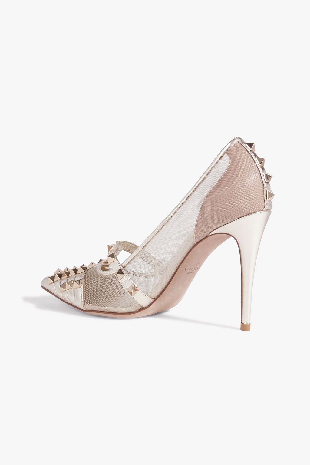 VALENTINO GARAVANI Rockstud leather-trimmed mesh pumps