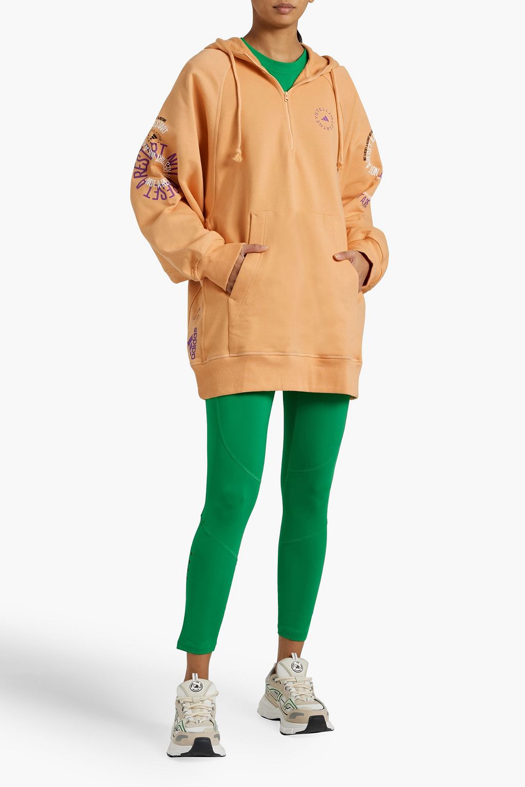 ADIDAS BY STELLA MCCARTNEY Printed French cotton-terry half-zip hoodie