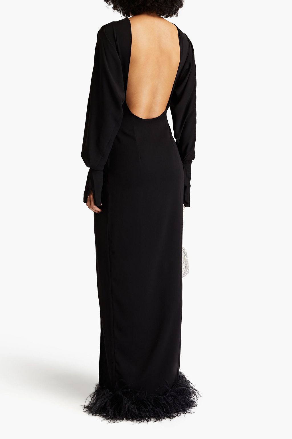 16ARLINGTON Flora open-back feather-trimmed crepe gown
