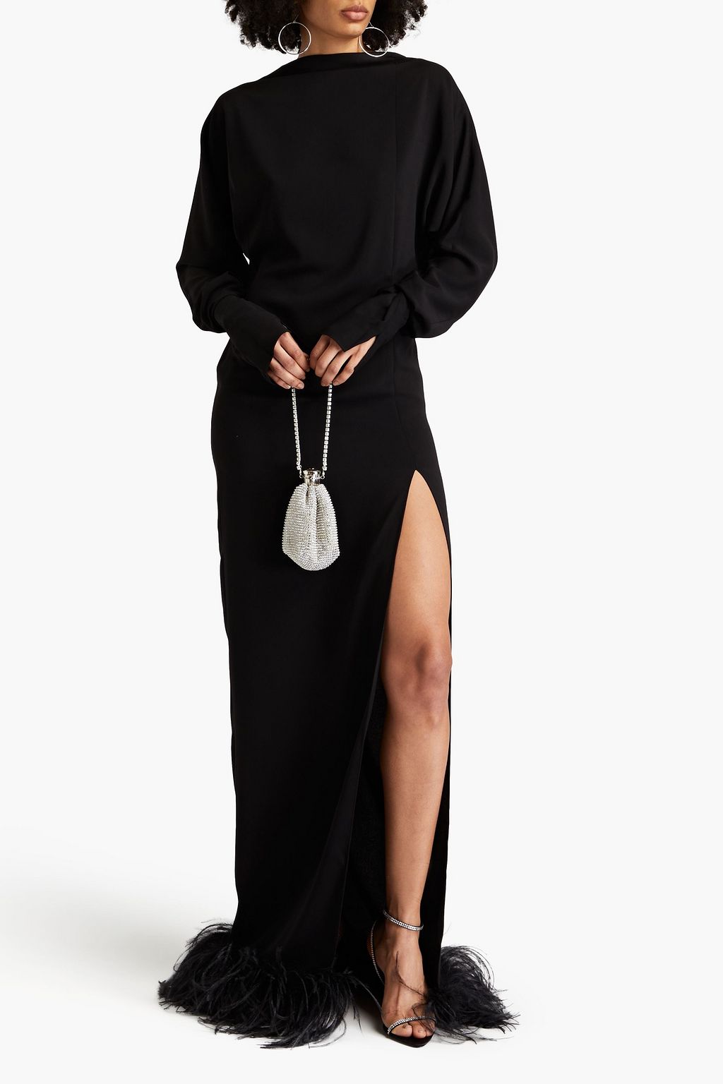 16ARLINGTON Flora open-back feather-trimmed crepe gown