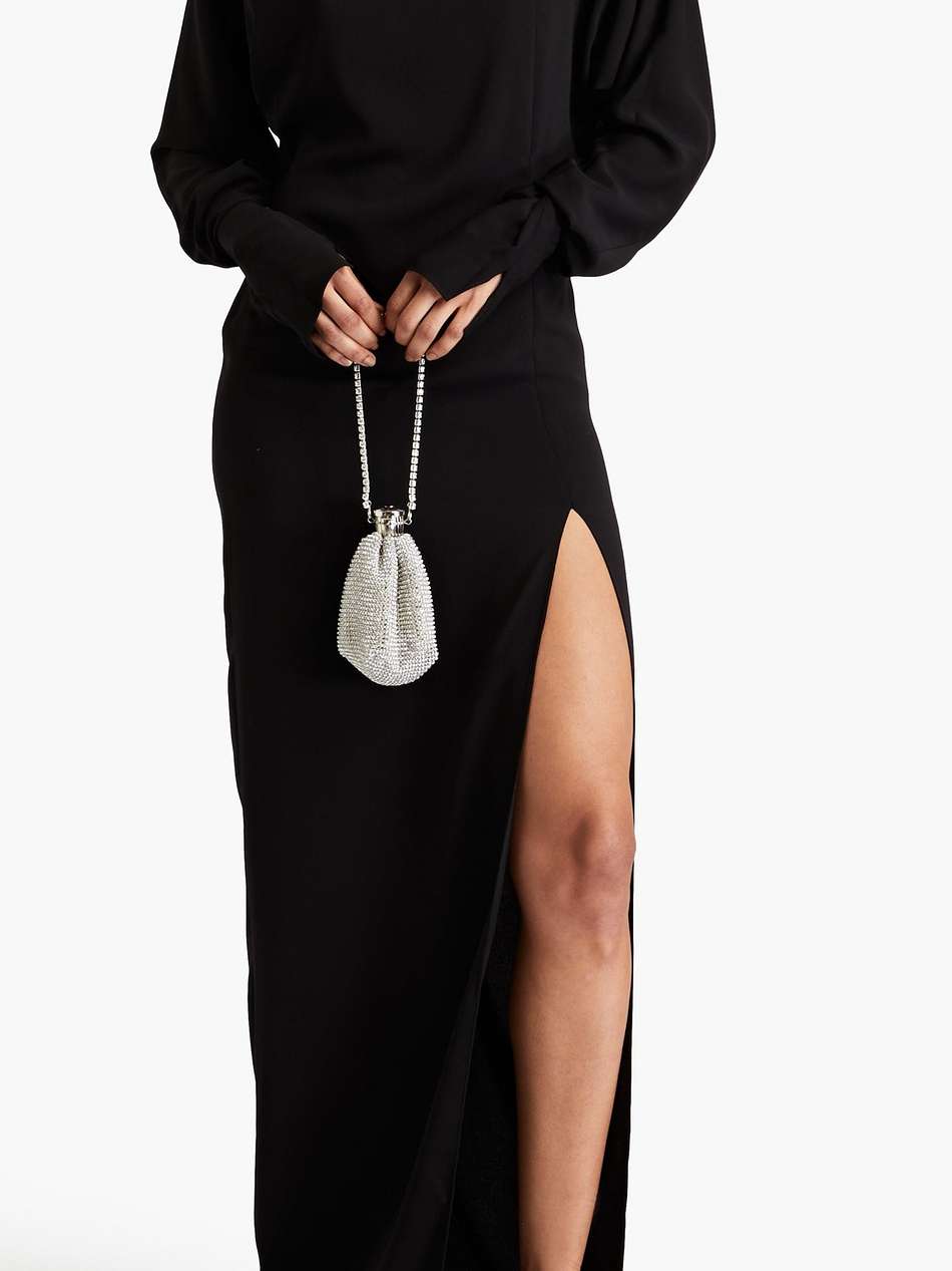 flora open-back feather-trimmed crepe gown