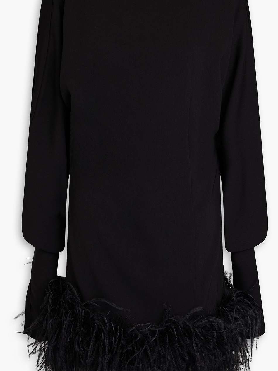 flora open-back feather-embellished crepe mini dress