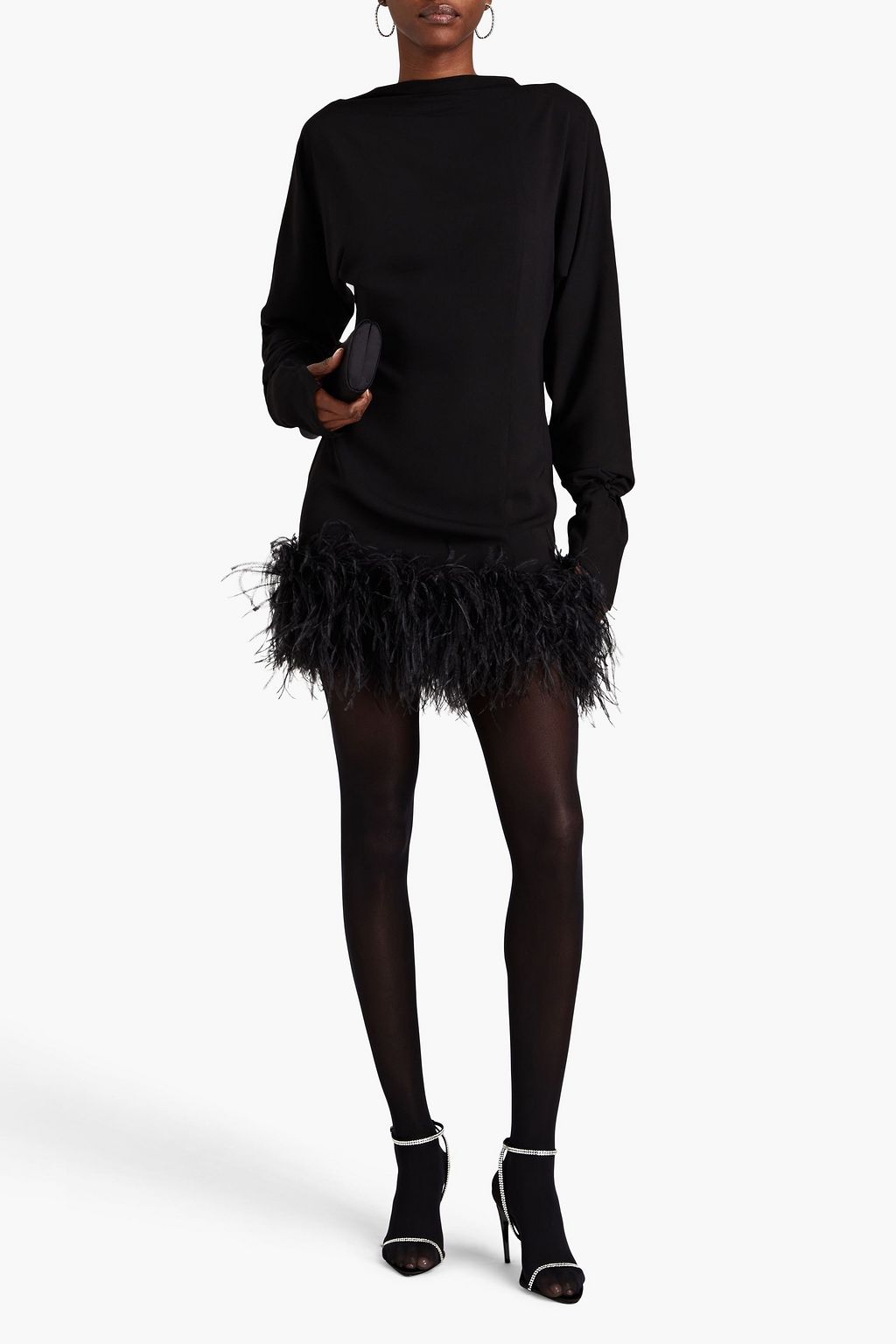 16ARLINGTON Flora Minikleid aus Crêpe mit Federverzierung und Rückenausschnitt