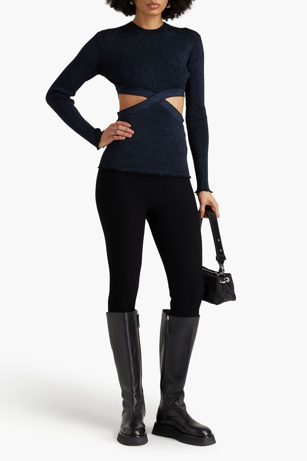 3.1 PHILLIP LIM Cutout metallic ribbed-knit sweater