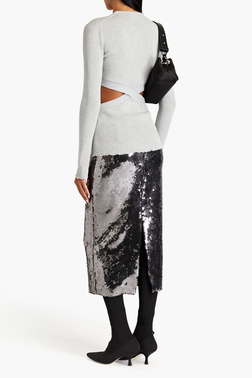 3.1 PHILLIP LIM 컷아웃 디테일 메탈릭 리브 니트 스웨터