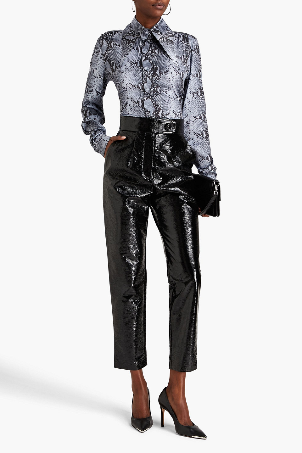 16arlington Pointed-collar Snakeskin-print Shirt In Bleu