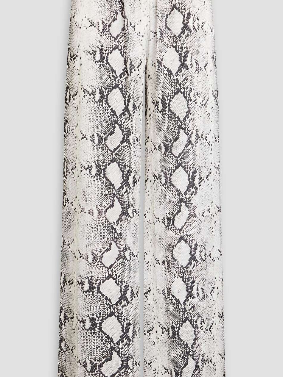 snake-print satin wide-leg pants