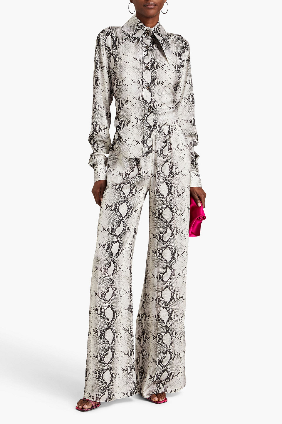 16arlington Mandrake Snake-print Duchesse-satin Wide-leg Pants In Animal Print
