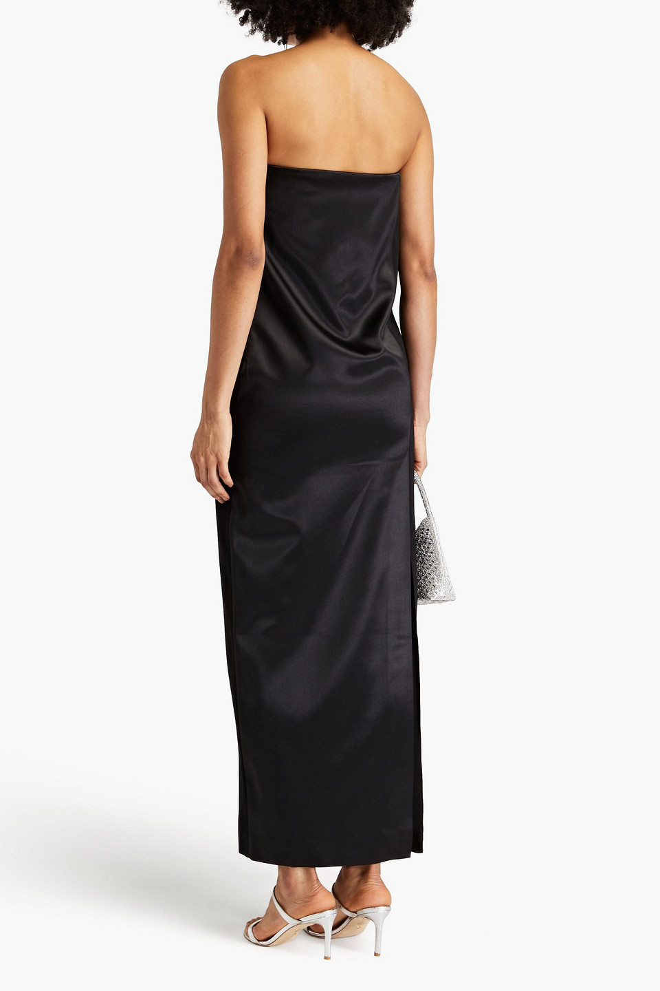 16arlington Blaise Strapless Satin-paneled Crepe Maxi Dress In Black