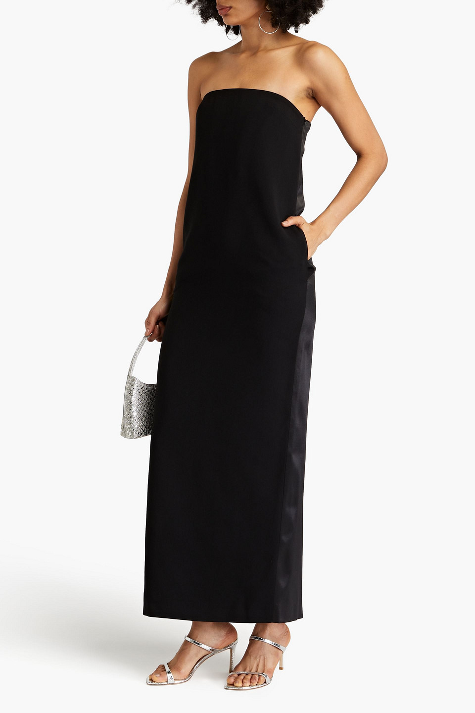 16arlington Blaise Strapless Satin-paneled Crepe Maxi Dress In Black