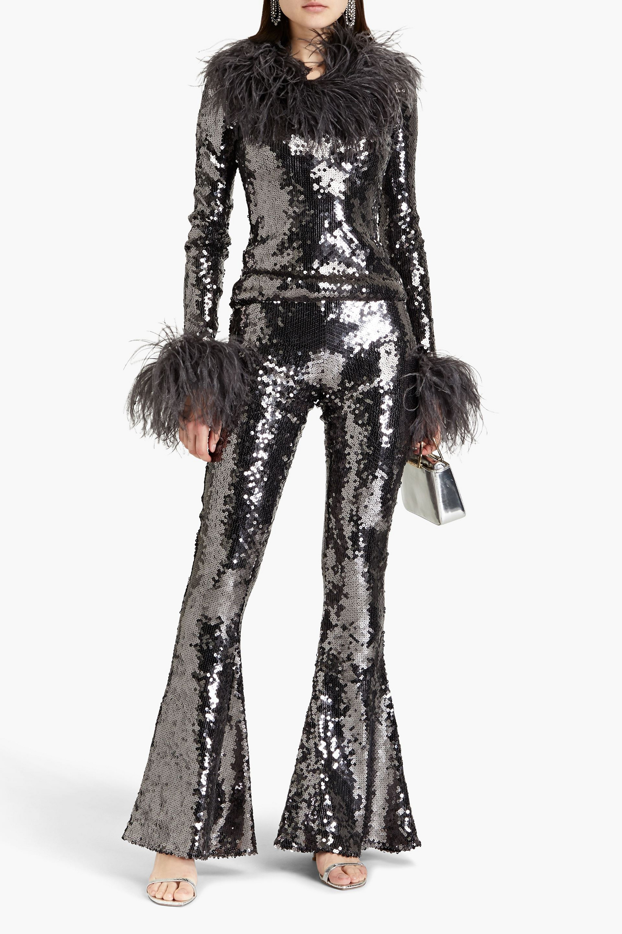 16Arlington Koro sequined mesh flared pants