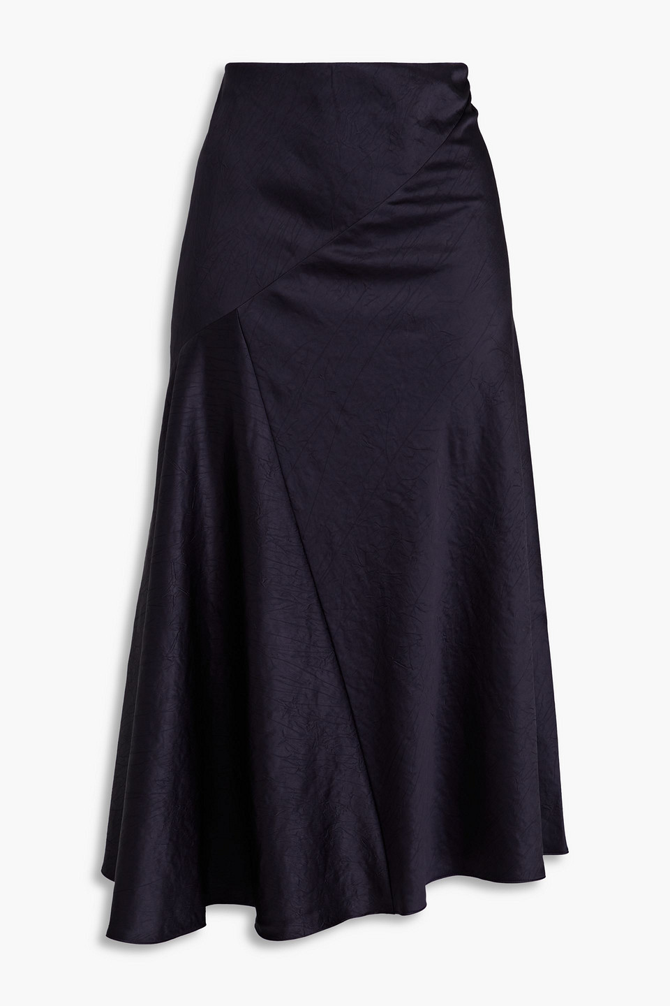 Vince Crinkled-satin Midi Skirt In Blue