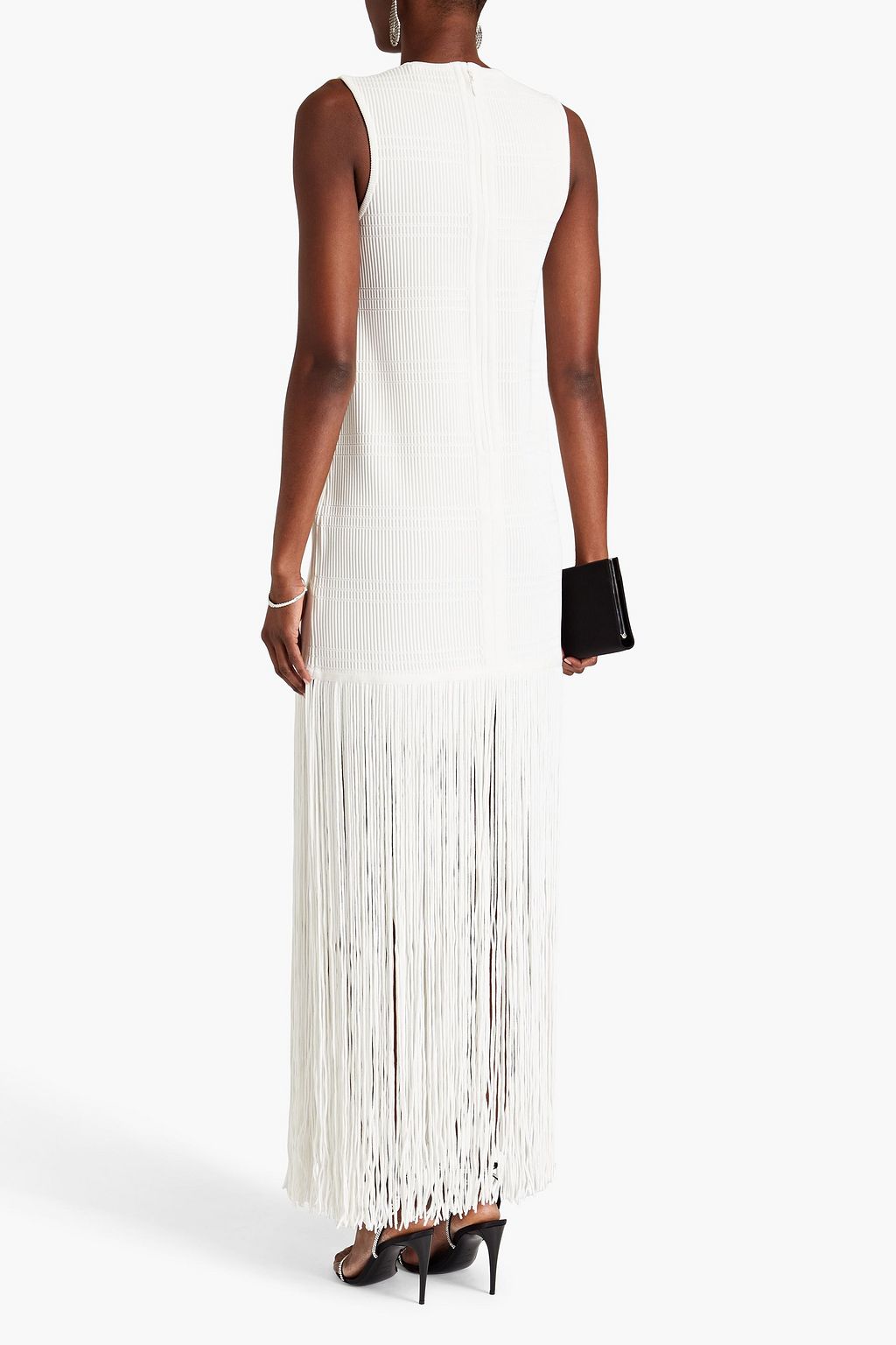 HERVÉ LÉGER Fringed ribbed-knit gown