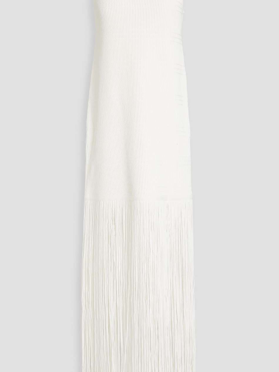 fringed ribbed-knit gown