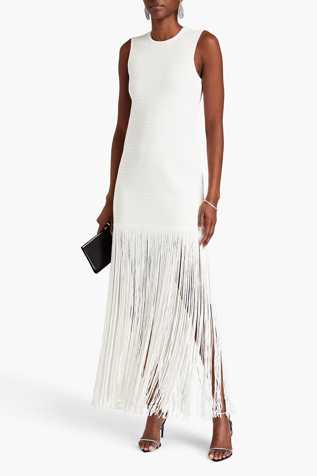 HERVÉ LÉGER Fringed ribbed-knit gown