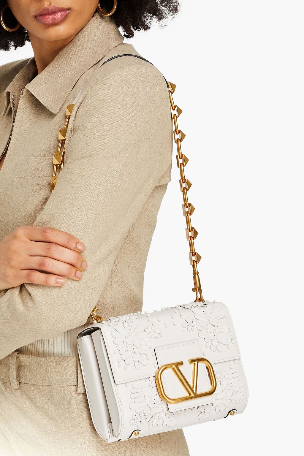 VALENTINO GARAVANI VLOGO floral-appliquéd leather cross-body bag