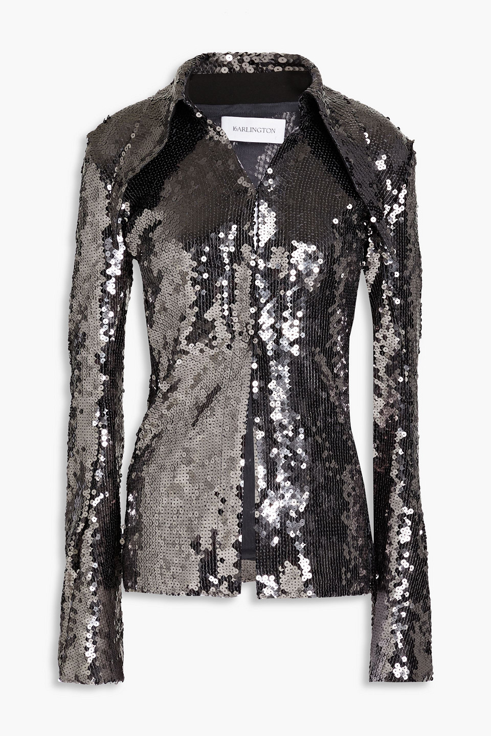 16arlington Opala Spearpoint-collar Sequinned Shirt In Anthracite