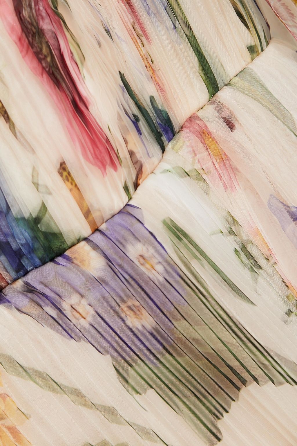 OSCAR DE LA RENTA Cape-effect embellished floral-print plissé-organza gown