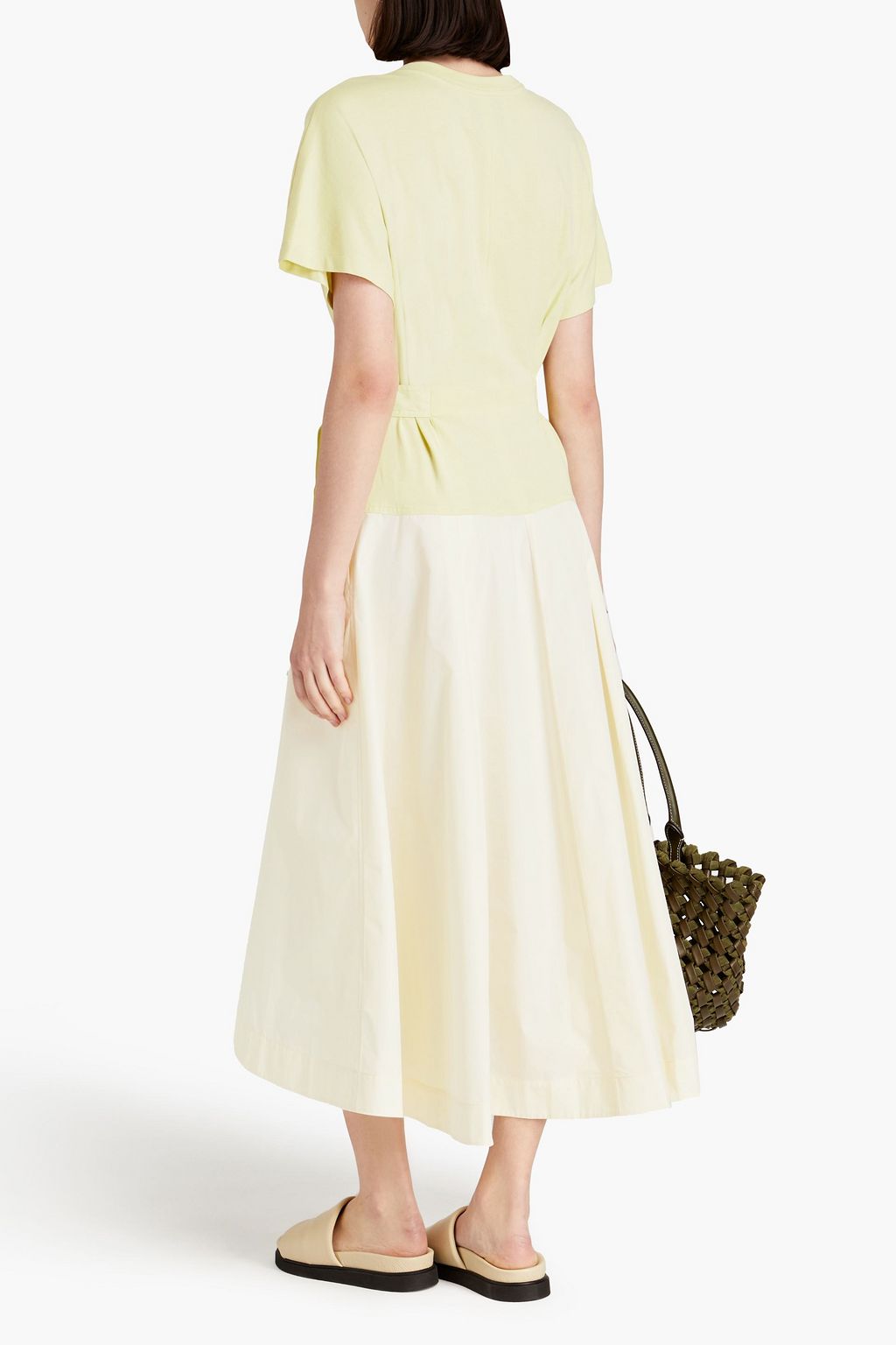 3.1 PHILLIP LIM コットン混ポプリン ミディワンピース プリーツ入り ジャージーパネル